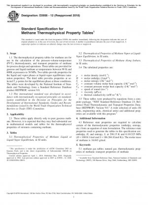 Standardspezifikation für Tabellen mit thermophysikalischen Eigenschaften von Methan