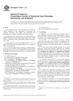 Standardpraxis für das Präsentationsformat von Elementarkostenschätzungen, Zusammenfassungen und Analysen
