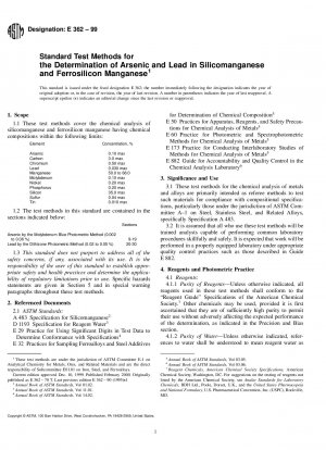 Standardtestmethoden zur Bestimmung von Arsen und Blei in Silicomangan und Ferrosiliciummangan (zurückgezogen 2005)