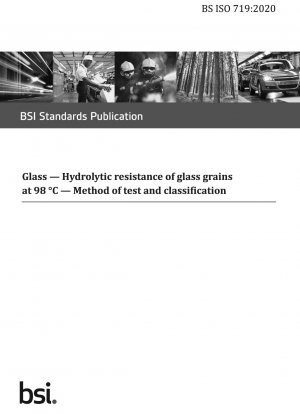 Glas. Hydrolytische Beständigkeit von Glaskörnern bei 98 °C. Test- und Klassifizierungsmethode