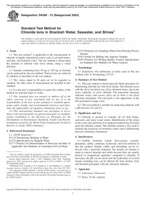 Standardtestmethode für Chloridionen in Brackwasser, Meerwasser und Sole