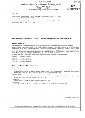 Oszillationsdichtemessgeräte - Teil 1: Laborgeräte (ISO 15212-1:1998); Deutsche Fassung EN ISO 15212-1:1999