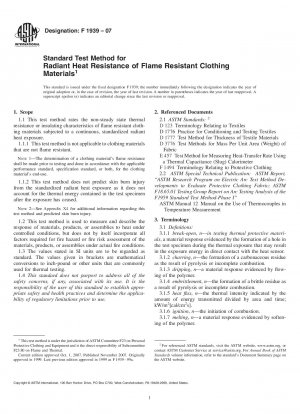 Standardtestmethode für Strahlungshitzebeständigkeit von flammhemmenden Bekleidungsmaterialien