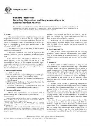 Standardpraxis für die Probenahme von Magnesium und Magnesiumlegierungen für die spektrochemische Analyse