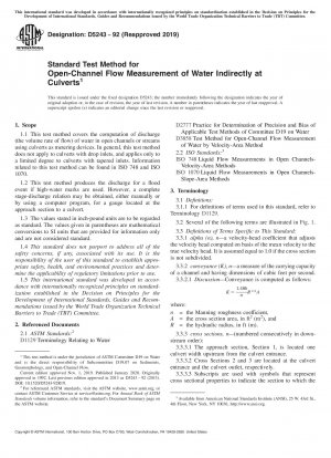 Standardtestmethode für die indirekte Durchflussmessung von Wasser in offenen Kanälen an Durchlässen