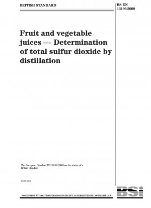 Frucht- und Gemüsesäfte – Bestimmung des Gesamtschwefeldioxids durch Destillation