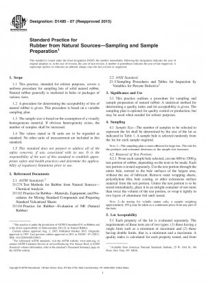 Standardpraxis für Kautschuk aus natürlichen Quellen&x2014;Probenahme und Probenvorbereitung
