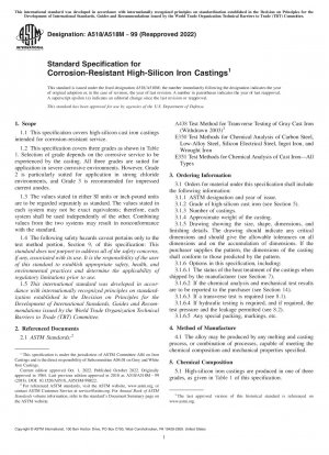 Standardspezifikation für korrosionsbeständige Eisengussteile mit hohem Siliziumgehalt