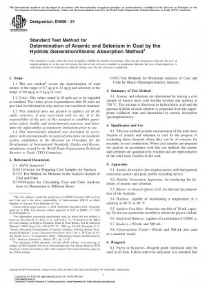 Standardtestmethode zur Bestimmung von Arsen und Selen in Kohle durch die Hydriderzeugungs-/Atomabsorptionsmethode