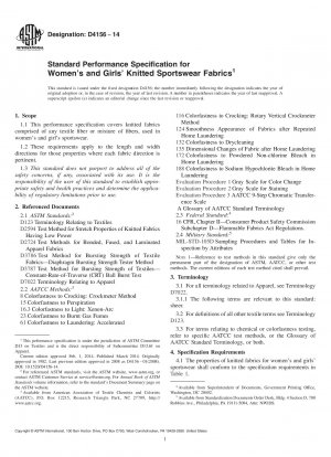 Standardleistungsspezifikation für Frauen und Mädchen; Gestrickte Sportbekleidungsstoffe