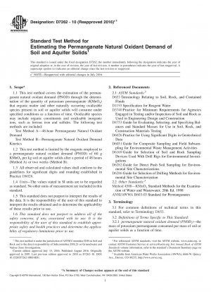Standardtestmethode zur Schätzung des Permanganat-Natürlichkeitsoxidationsmittelbedarfs von Böden und Grundwasserleiterfeststoffen