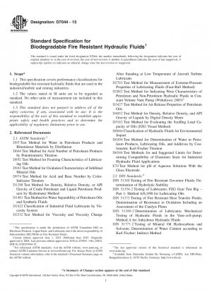 Standardspezifikation für biologisch abbaubare feuerbeständige Hydraulikflüssigkeiten