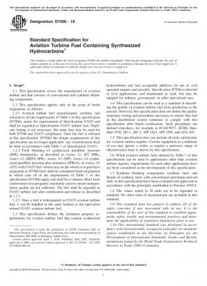 Standardspezifikation für Flugturbinenkraftstoff, der synthetisierte Kohlenwasserstoffe enthält