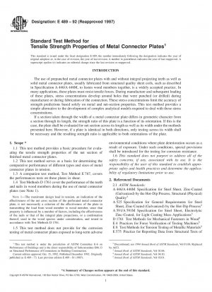 Standardprüfverfahren für Zugfestigkeitseigenschaften von Metallverbindungsplatten (zurückgezogen 2005)
