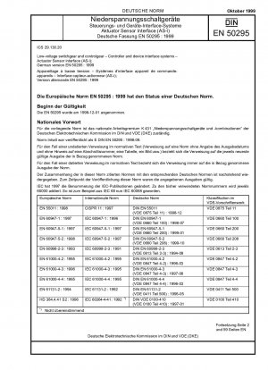 Niederspannungsschaltanlagen und -steuergeräte - Controller- und Geräteschnittstellensysteme - Aktuator-Sensor-Interface (AS-i); Deutsche Fassung EN 50295:1999