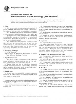 Standardtestmethode für die Oberflächenbeschaffenheit von Produkten aus der Pulvermetallurgie (P/M).