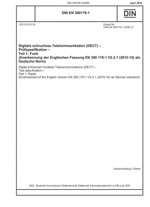 Digital Enhanced Cordless Telecommunications (DECT) – Testspezifikation – Teil 1: Radio