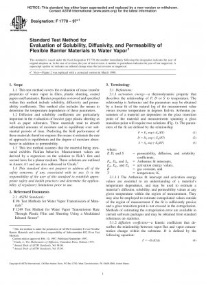Standardtestmethode zur Bewertung der Löslichkeit, Diffusionsfähigkeit und Durchlässigkeit flexibler Barrierematerialien für Wasserdampf (zurückgezogen 2004)
