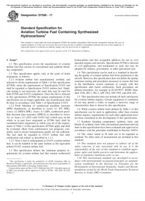 Standardspezifikation für Flugturbinenkraftstoff, der synthetisierte Kohlenwasserstoffe enthält