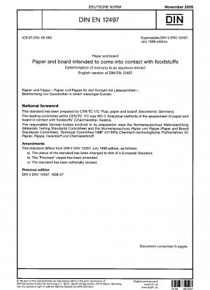 Papier und Pappe - Papier und Pappe, die dazu bestimmt sind, mit Lebensmitteln in Berührung zu kommen - Bestimmung von Quecksilber in einem wässrigen Extrakt; Deutsche Fassung EN 12497:2005