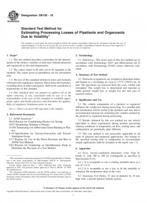 Standardtestmethode zur Abschätzung der Verarbeitungsverluste von Plastisolen und Organosolen aufgrund von Flüchtigkeit