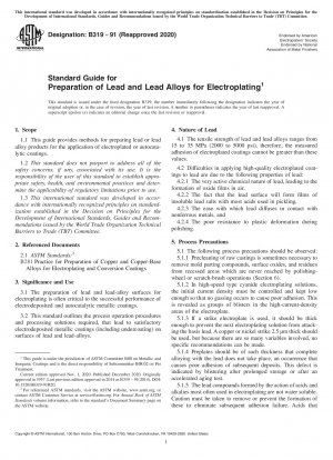 Standardhandbuch für die Vorbereitung von Blei und Bleilegierungen für die Galvanisierung