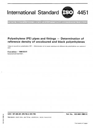 Rohre und Formstücke aus Polyethylen (PE); Bestimmung der Referenzdichte von ungefärbten und schwarzen Polyethylenen