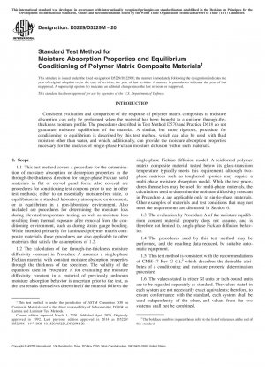 Standardtestmethode für Feuchtigkeitsabsorptionseigenschaften und Gleichgewichtskonditionierung von Polymermatrix-Verbundmaterialien