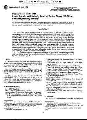 Testmethode für die lineare Dichte und den Reifeindex von Baumwollfasern (IIC-Shirley Fineness Maturity Tester Method).