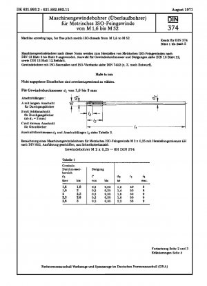 Maschinengewindebohrer für metrische ISO-Feingewinde M3 × 0,2 bis M52 × 4