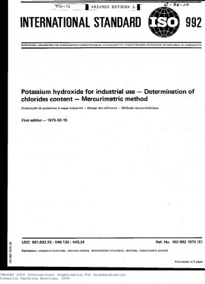 Kaliumhydroxid für industrielle Zwecke; Bestimmung des Chloridgehalts; Mercurimetrische Methode