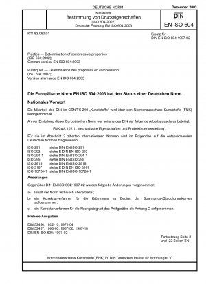 Kunststoffe – Bestimmung der Druckeigenschaften (ISO 604:2002); Deutsche Fassung EN ISO 604:2003