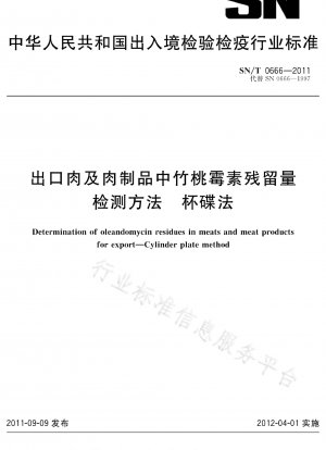 Bestimmung von Oleandomycin-Rückständen in Fleisch und Fleischprodukten für den Export. Zylinderplattenmethode