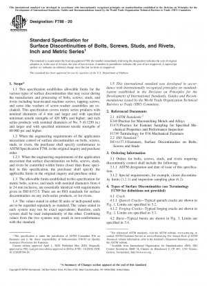 Standardspezifikation für Oberflächendiskontinuitäten von Bolzen, Schrauben, Bolzen und Nieten, Zoll- und metrische Serien