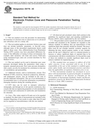 Standardtestmethode für die elektronische Reibungskegel- und Piezokone-Penetrationsprüfung von Böden