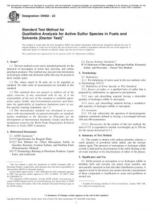 Standardtestmethode zur qualitativen Analyse aktiver Schwefelspezies in Kraftstoffen und Lösungsmitteln (Arzttest)