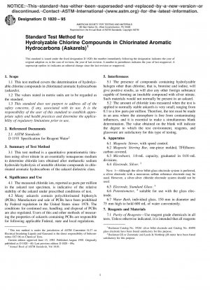Standardtestmethode für hydrolysierbare Chlorverbindungen in chlorierten aromatischen Kohlenwasserstoffen (Askarels)