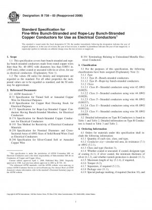 Standardspezifikation für feindrähtige, bündelverseilte und seilverseilte, bündelverseilte Kupferleiter zur Verwendung als elektrische Leiter