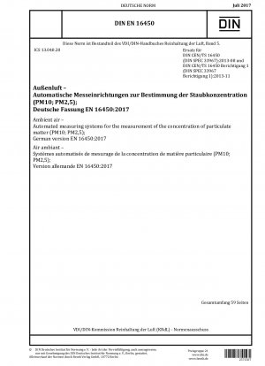 Raumluft - Automatisierte Messsysteme zur Messung der Feinstaubkonzentration (PM10; PM2,5); Deutsche Fassung EN 16450:2017