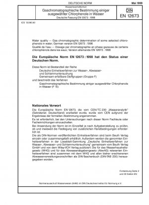 Wasserqualität - Gaschromatographische Bestimmung einiger ausgewählter Chlorphenole in Wasser; Deutsche Fassung EN 12673:1998