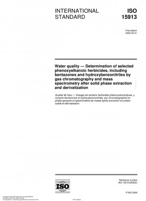 Wasserqualität – Bestimmung ausgewählter Phenoxyalkan-Herbizide, einschließlich Bentazone und Hydroxybenzonitrile mittels Gaschromatographie und Massenspektrometrie nach Festphasenextraktion und Derivatisierung