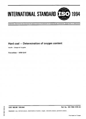 Harte Kohle; Bestimmung des Sauerstoffgehalts
