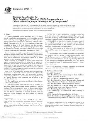 Standardspezifikation für starre Poly(Vinylchlorid) (PVC)-Verbindungen und chlorierte Poly(Vinylchlorid) (CPVC)-Verbindungen