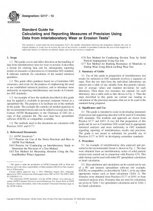 Standardhandbuch zur Berechnung und Berichterstattung von Präzisionsmaßen unter Verwendung von Daten aus Ringversuchen zu Verschleiß oder Erosion
