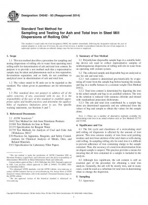 Standardtestmethode für die Probenahme und Prüfung auf Asche und Gesamteisen in Stahlwerksdispersionen von Walzölen