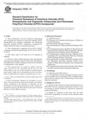 Standardklassifizierung für die chemische Beständigkeit von Homopolymer- und Copolymerverbindungen aus Poly(vinylchlorid) (PVC) und Verbindungen aus chloriertem Poly(vinylchlorid) (CPVC).