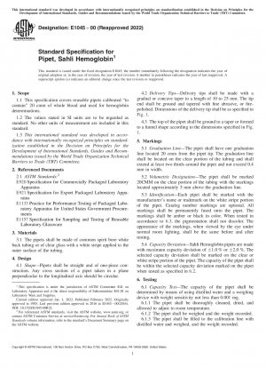 Standardspezifikation für Pipette, Sahli-Hämoglobin