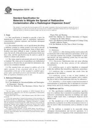 Standardspezifikation für Materialien zur Eindämmung der Ausbreitung radioaktiver Kontamination nach einem radiologischen Ausbreitungsereignis