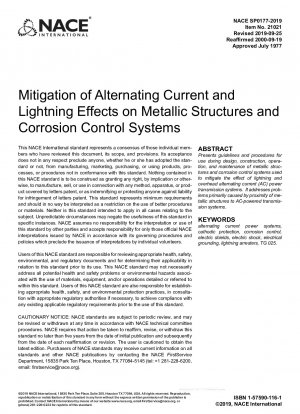 Abschwächung von Wechselstrom- und Blitzeffekten auf Metallstrukturen und Korrosionsschutzsysteme, Artikel-Nr. 21021 [Ersetzt: NACE RP0177, NACE RP0177]