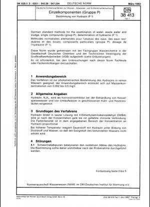 Deutsche Standardmethoden zur Analyse von Wasser, Abwasser und Schlamm; Einzelne Komponenten (Gruppe P); Bestimmung von Hydrazin (P 1)